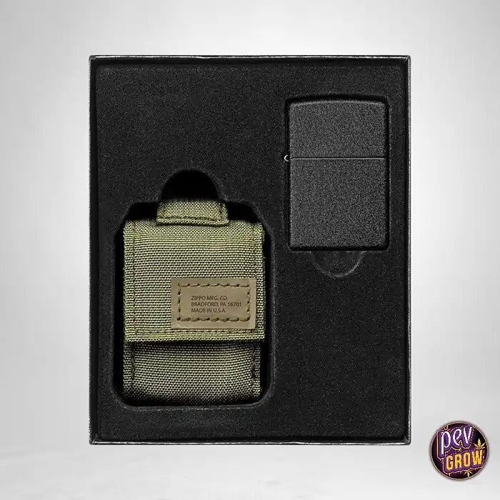 Set cadeau Zippo avec sac Noir Crackle Vert