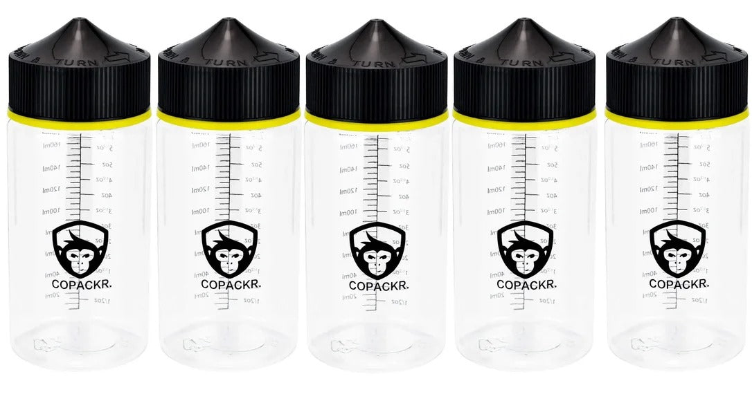 Chubby Gorilla 200ml mit Messskala V3 Pet Unicorn Leerflasche + schwarzer Deckel – 5er Set