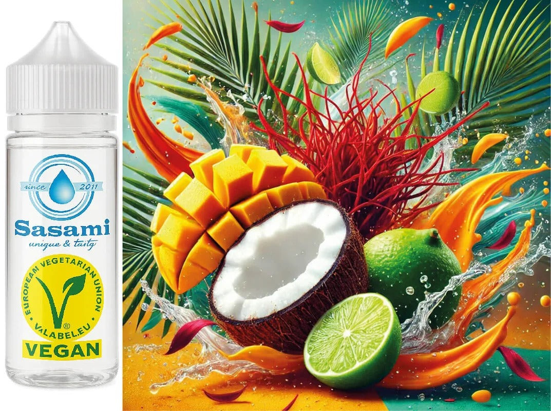 Mango-Saffron Fusion – Safran, Mango, Kokos & Limette Aroma Konzentrat – Vegan – Sasami – 100ml