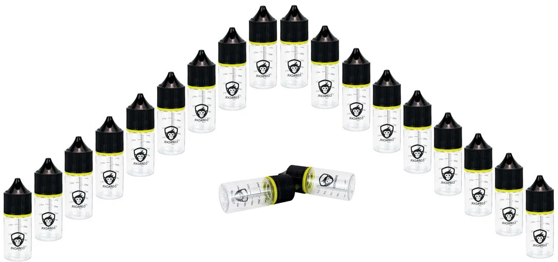 Chubby Gorilla 30ml mit Messskala V3 Pet Stubby Leerflasche + schwarzer Deckel – 20er Set