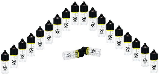 Chubby Gorilla 30ml mit Messskala V3 Pet Stubby Leerflasche + schwarzer Deckel – 20er Set