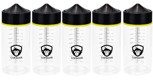 Chubby Gorilla 200ml mit Messskala V3 Pet Unicorn Leerflasche + schwarzer Deckel – 5er Set
