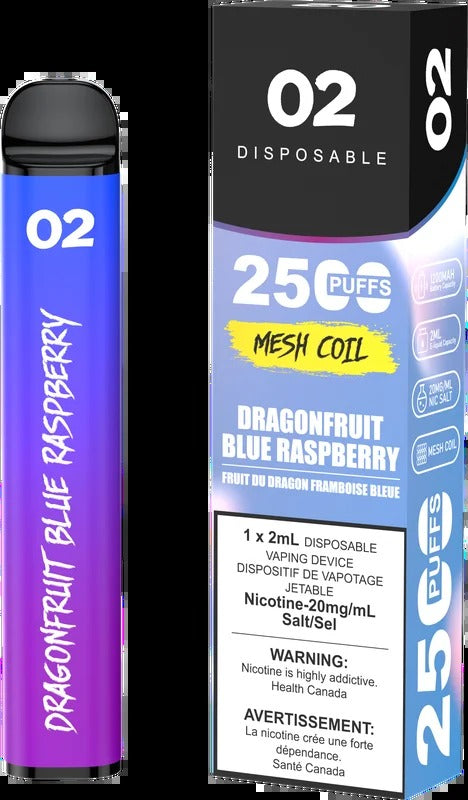 02 DISPOSABLE 2500 PUFFS – DRAGONFRUIT BLUE RASPBERRY